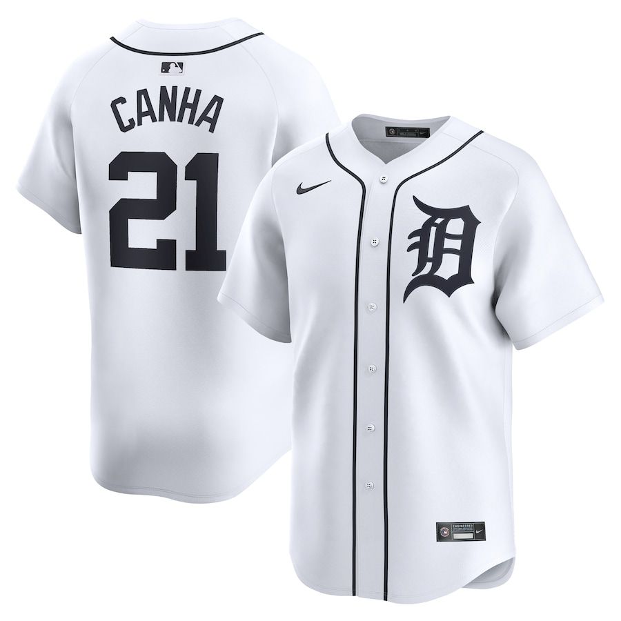 Men Detroit Tigers 21 Mark Canha Nike White Home Limited Player MLB Jersey